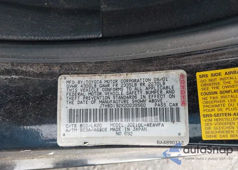 2002 Lexus Is 300 from USA, damaged, VIN JTHBD192X20039560